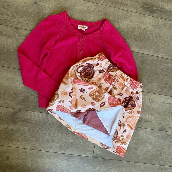 New Boutique Fall Skort + Matching Cat & Jack Button Down Cardigan Sweater - Picture 8 of 11